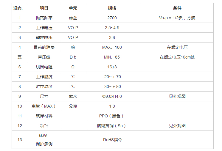 無源蜂鳴器FDC-090040H