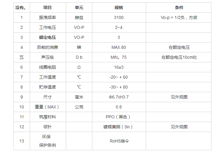 無源蜂鳴器FDC-067037F