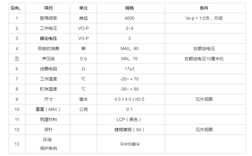 無源蜂鳴器SMD-040020H